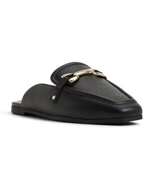 Call it SPRING Black Leather-Look Slip-On Mule with Gold Chain Accent